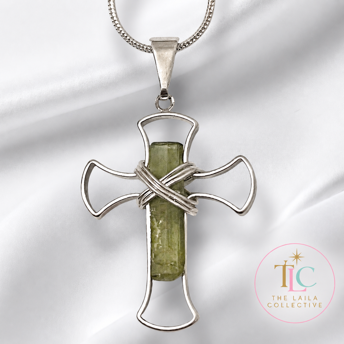 Watermelon Tourmaline Sterling Silver Cross Pendant