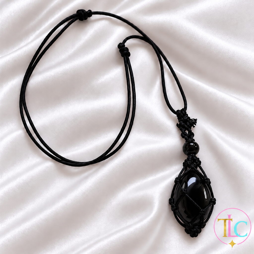 Protect Macramé Crystal Holder Necklace | Includes Complimentary Obsidian